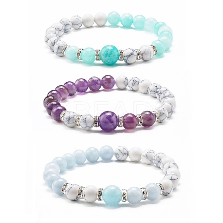 Natural Mixed Stone & Synthetic Howlite Round Beads Stretch Bracelet BJEW-JB06919-1
