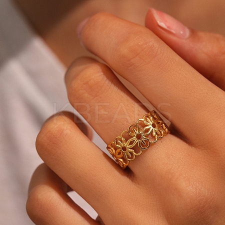 304 Stainless Steel Adjustable Cuff Rings for Women RJEW-Z099-03G-1