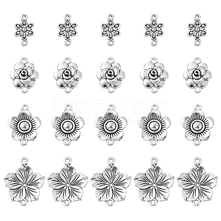 20Pcs 4 Styles Tibetan Style Zinc Alloy Connector Charms FIND-YW0003-08-1