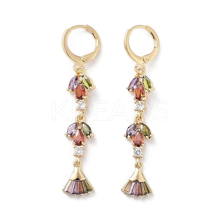 Fan Rack Plating Golden Brass Dangle Leverback Earrings EJEW-A030-04G-01-1