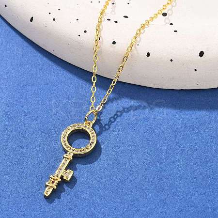 Brass Micro Pave Cubic Zirconia Ring Key Pendant Necklaces for Women NJEW-R027-03G-03-1