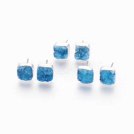 Natural Dyed Druzy Quartz Stud Earrings EJEW-P166-A04-1