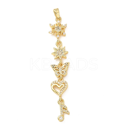 Tassel Brass Micro Pave Clear Cubic Zirconia Big Pendants KK-L271-01G-04-1