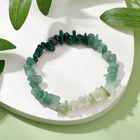 Natural Green Aventurine Chips Beaded Stretch Bracelets for Women BJEW-TA00557-02-1