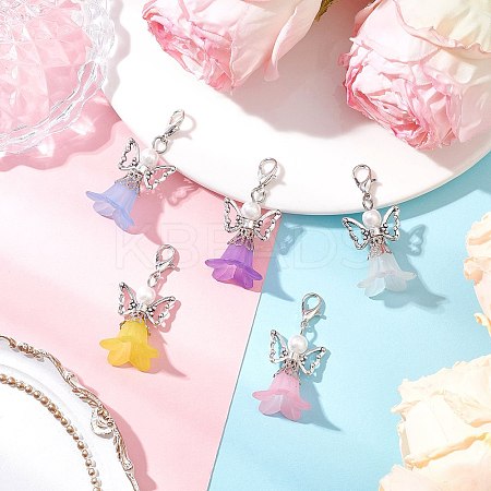 5Pcs 5 Colors Glass Pearl Beads & Acrylic Pendant Decorations HJEW-JM03223-02-1