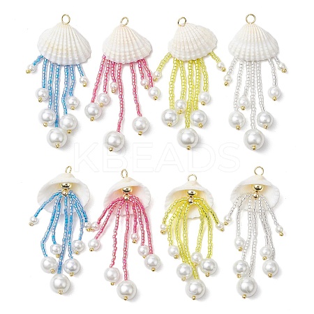 Glass Seed Beaded Jellyfish Pendants PALLOY-MZ00571-1