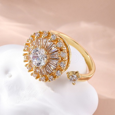 Sunflower Rotatable Open Cuff Rings for Women RJEW-C118-10G-1