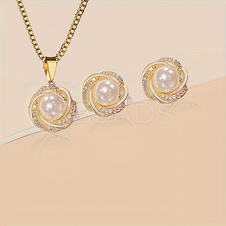 Alloy Rhinestone Pendant Necklace & Stud Earring Sets for Women FS-WGAF6CC-02-1