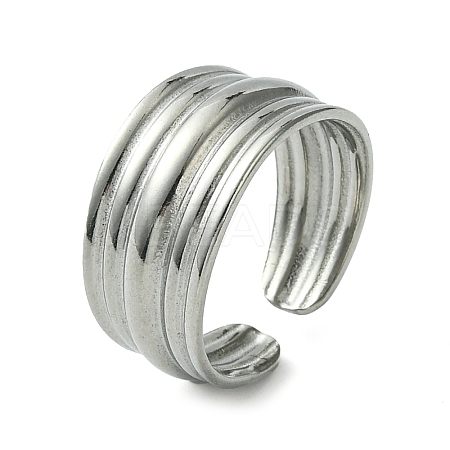 Non-Tarnish 304 Stainless Steel Grooved Open Cuff Ring RJEW-L110-007P-1