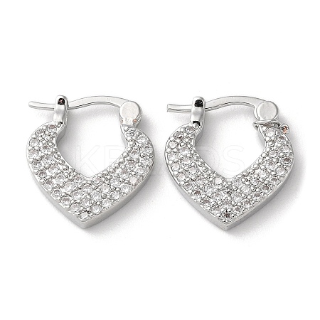 Brass with Cubic Zirconia Heart Hoop Earrings EJEW-K247-07P-1