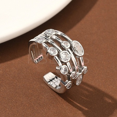 Brass Micro Pave Cubic Zirconia Cuff Open Rings RJEW-C158-02P-1
