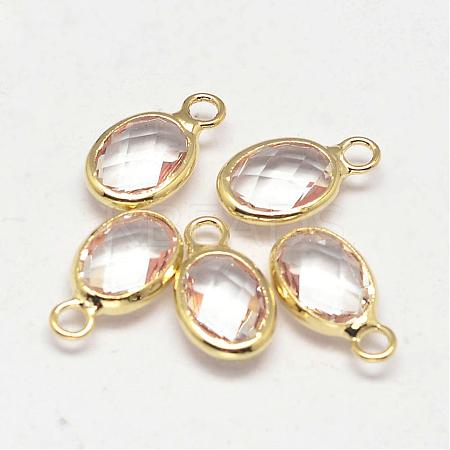 Oval Faceted Golden Tone Brass Glass Charms GLAA-O015-02G-1