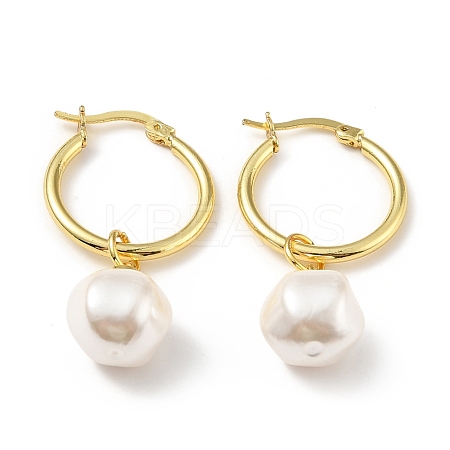 Plastic Pearl Dangle Hoop Earrings EJEW-A070-01G-1