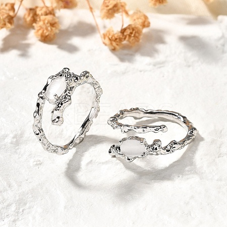 Oval Brass Cat Eye Cuff Rings for Women RJEW-U042-01P-01-1