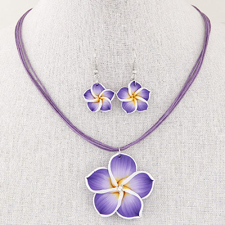 Flower Polymer Clay Dangle Earrings & Pendant Necklaces Sets for Women FS-WG4A5F2-03-1