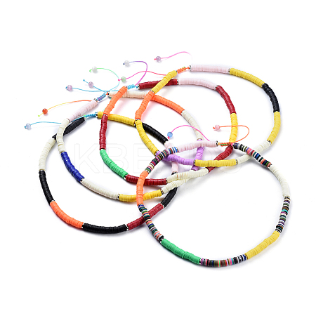Handmade Polymer Clay Heishi Beads Braided Necklaces NJEW-JN02423-1