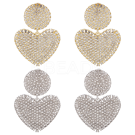 2 Pairs 2 Colors Crystal Rhinestone Heart Dangle Stud Earrings with 925 Sterling Silver Pin EJEW-AN0001-25-1