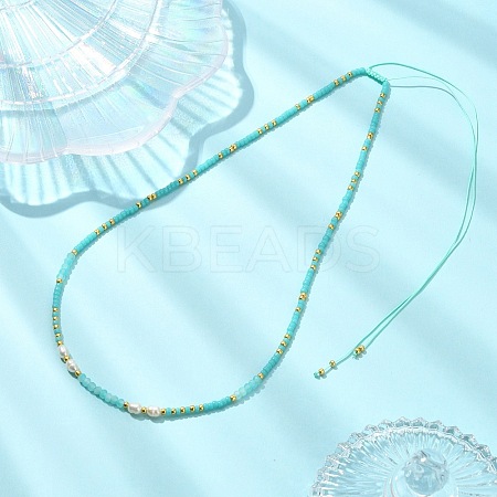 Boho Natural Cultured Freshwater Pearl & Round Seed Beaded Braided Necklaces for Women NJEW-JN06187-02-1