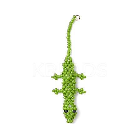 Glass Seed Beaded Gecko Pendants PALLOY-MZ01115-01-1