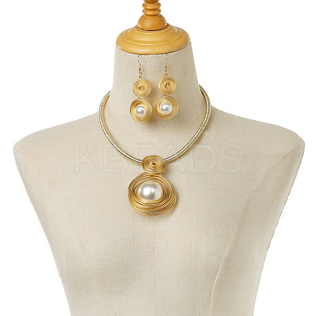 Round Alloy & Aluminum Wire & Imitation Pearl Jewelry Set FS-WG2DEC3-01-1