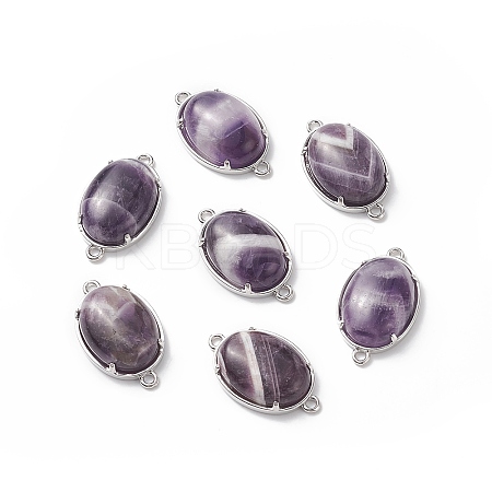 Brass Natural Amethyst Links Connectors X-G-E398-03D-1