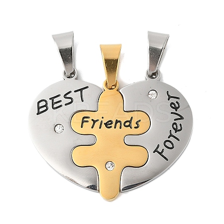 304 Stainless Steel Rhinestone Pendant STAS-U040-12GP-1