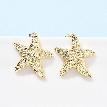 Brass Clear Cubic Zirconia Stud Earrings EJEW-Q017-05A-G-1