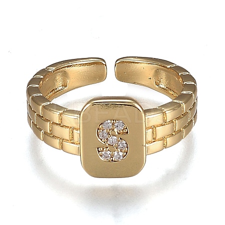 Brass Micro Pave Clear Cubic Zirconia Cuff Rings RJEW-H538-02G-S-1