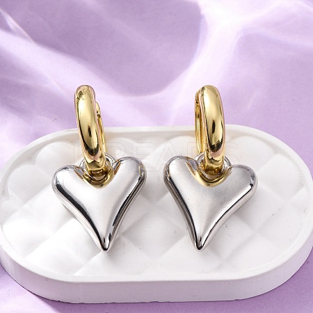 Two Tone Heart Brass Hoop Earrings EJEW-D322-12GP-01A-1