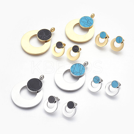 304 Stainless Steel Pendants and Ear Studs Jewelry Sets SJEW-F184-05-1
