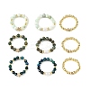 3 Pcs Natural Gemstone & Cultured Freshwater Pearl & Brass Beaded Stretch Ring Set RJEW-JR01084-3