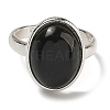 Natural Obsidian Oval Adjustable Rings RJEW-K371-07S-24-3