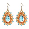 Teardrop Seed Beads & Glass Woven Dangle Earrings EJEW-MZ00682-02-3