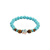 Synthetic Turquoise & Natural Tiger Eye Round Beaded Stretch Bracelets FS-WGB9D7B-09-1