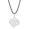 Electroplated Glass Beaded Heart Pendant Black Waxed Cotton Cord Necklaces for Women NJEW-MZ00120-01-2