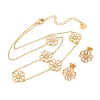 304 Stainless Steel with Resin Flower Link Chain Necklaces & Stud Earrings SJEW-Z005-02G-01-4