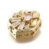 Brass Clear & Pink Cubic Zirconia Hexagon with Flower Multi-Strand Links KK-M316-16G-2