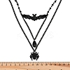 Iron & Teardrop Resin Halloween Bat Spider Pendant Double Layered Necklaces for Women NJEW-A055-01B-EB-3