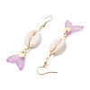 Natural Cowrie Shell Glass Dangle Earrings EJEW-JE06385-05-4