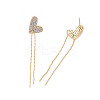 Real 18K Gold Plated Heart with Long Tassel Stud Earrings EJEW-S199-23G-NF-3