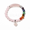 Natural Rose Quartz & Mixed Gemstone Beaded Stretch Bracelet with Heart Charm for Women BJEW-K164-B26-2