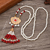 Ancient Style 6mm Imitation Pearl Round Beaded Alloy Cloud Pendant Hanfu Long Necklaces UX7679-2-2