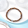Natural Tiger Eye & Brass Round Beaded Stretch Bracelets for Women BJEW-JB12266-03-1