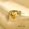 Heart 304 Stainless Steel Micro Pave Cubic Zirconia Open Cuff Rings RJEW-S415-01G-01-1