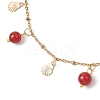 Dyed Natural Banded Agate Round & 304 Stainless Steel Shell Shape Tassel Anklets for Women AJEW-AN00702-02-4