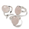 Natural Rose Quartz Oval Adjustable Rings RJEW-K371-07S-23-1