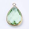 Golden Tone Brass Glass Teardrop Pendants GLAA-M006-A-01G-2