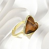 Heart Brass Natural Tiger Eye Finger Rings X-RJEW-D304-01G-D-1