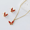 304 Stainless Steel Enamel Butterfly Pendant Necklace & Stud Earrings Set for Women TJ2009-2-1