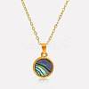 Stylish 304 Stainless Steel Pave Natural Paua Shell Flat Round Pendant Necklaces Simple Design Jewelry DP7329-3-3
